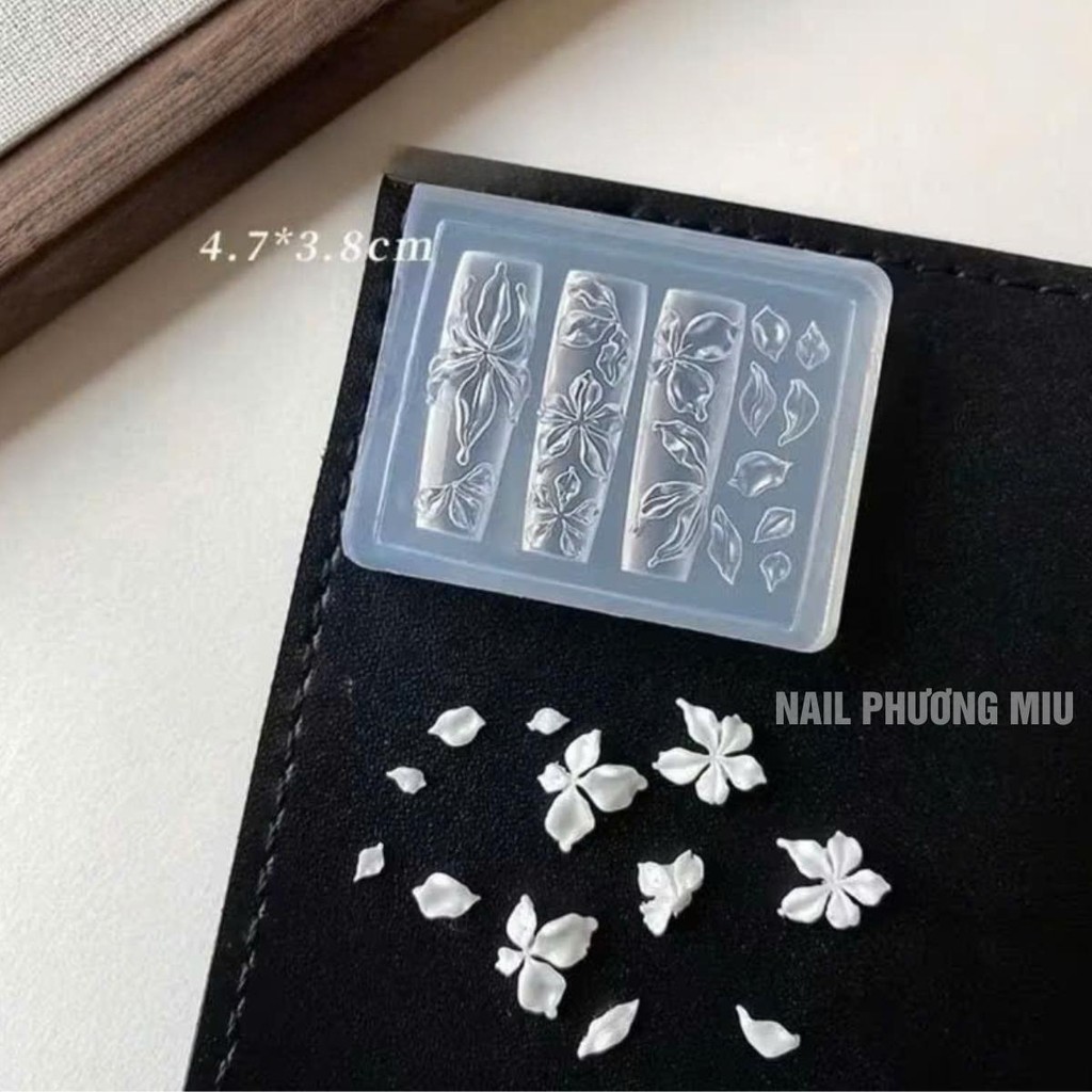 Khuôn in 3D Silicon Tạo Hình Cánh Hoa To Nhỏ 15 Mẫu Dễ Thương Làm Nail, Khuôn in Hoa Nổi 1,2,3,4 Cánh Mini Trong Suốt