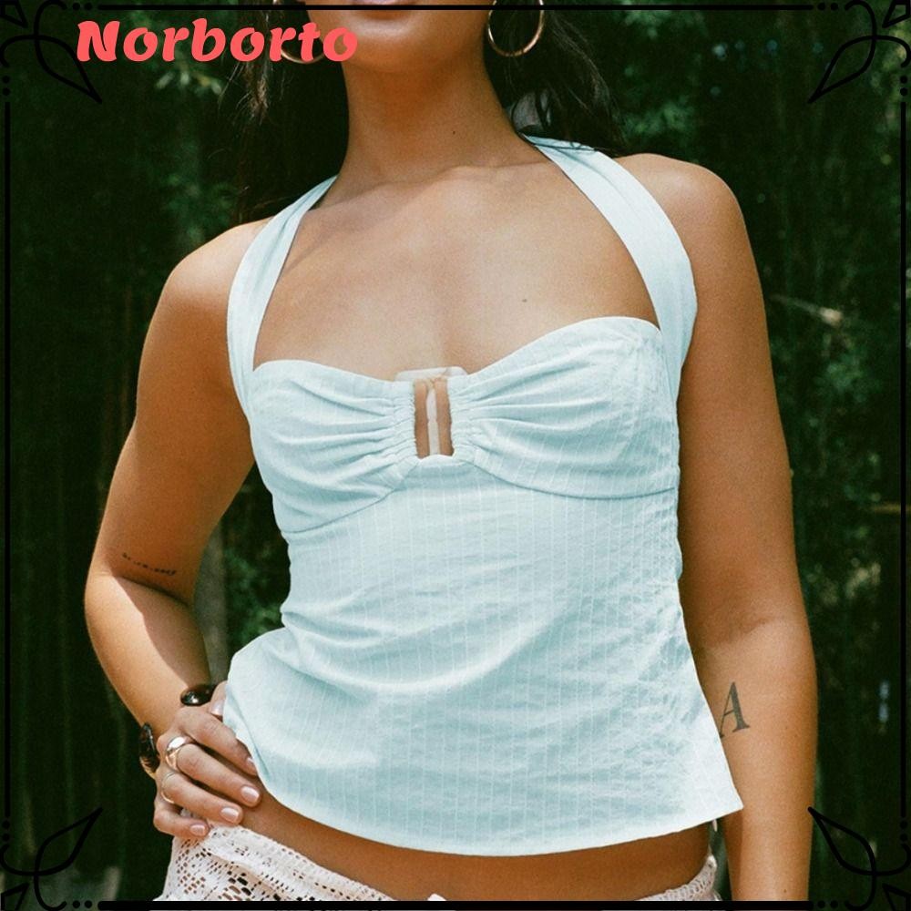 Áo không tay xếp ly NORBORTO, Áo Vest dây đeo vai buộc dây màu hồng sang trọng, thời trang màu trơn Slim Fit dành cho nữ thường ngày Top kỳ nghỉ mùa hè