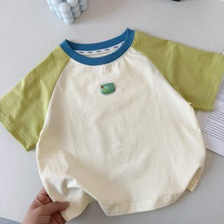 Áo phông ngắn tay bé trai bé gái cotton in hoa tay lỡ phối màu dễ thương cho bé mùa hè