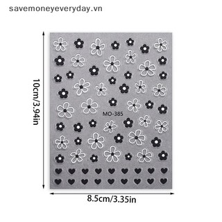 [savemoneyeveryday] Miếng dán móng tay 3D Blossom Cánh hoa màu đen trắng Đề can nghệ thuật móng tay Thiết kế đám cưới thanh lịch Hoa xuân Trang trí thanh trượt làm móng tay [vn]