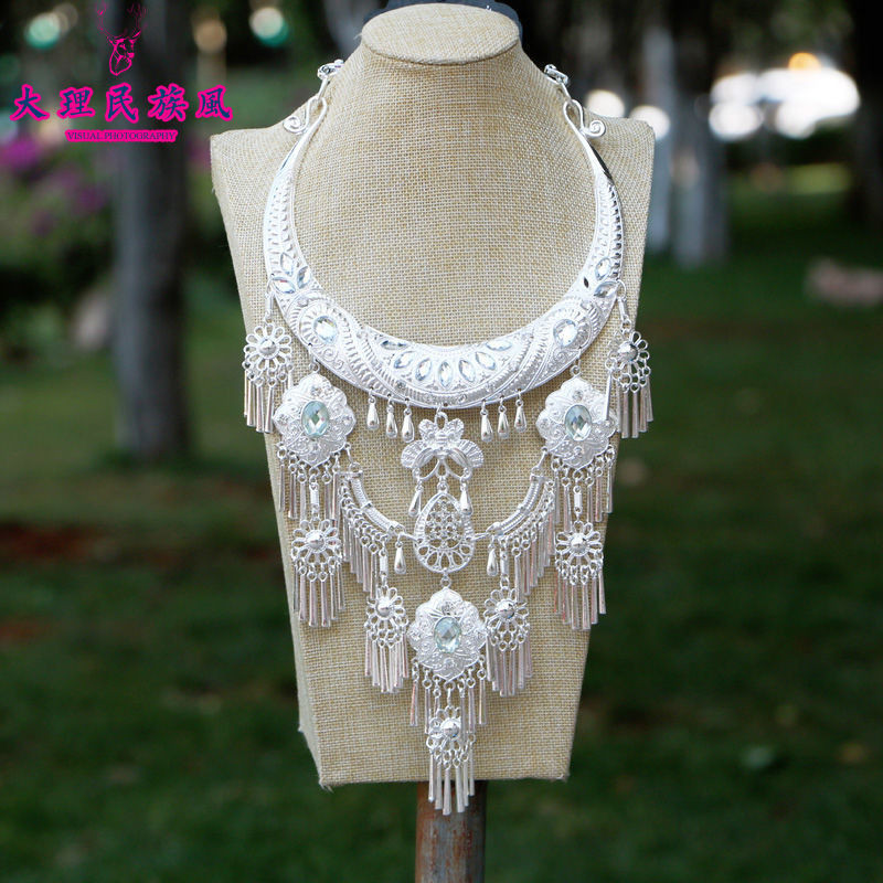 Phong cách dân tộc Miao, cổ điển, choker lớn bằng bạc Miao, phụ kiện múa Miao độc đáo, dây chuyền nữ Q9UW