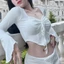 Áo Kiểu Nữ Tay Dài PINKSTORE29 Cổ Vuông Phối Dây Rút Ngực Gợi Cảm A5744