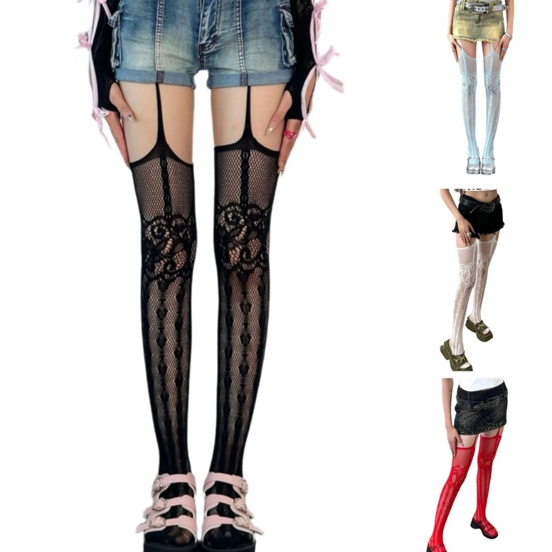 Vua Nữ Fishnet Vớ Gothic Họa Tiết Trái Tim Rỗng Treo Quần Quần