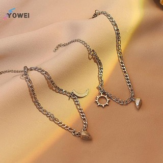 Yowei 2 Chiếc Thép Không Gỉ Chống Phai Màu Hip-hop Tay Dây Xích Nam Châm Tình Yêu Mặt Trăng Mặt Trời Vòng Tay Cho Cặp Đôi Bạn Gái Đơn Giản Tay Trang Sức VN
