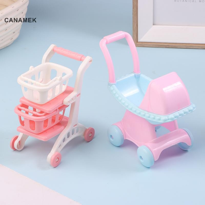 Canamek 1 / 12 Nhà Búp Bê Mô Phỏng Siêu Thị Xe Đẩy Hai Lớp Giỏ Hàng Nhà Búp Bê Mô Hình Siêu Thị Phụ Kiện Trang Trí CSF