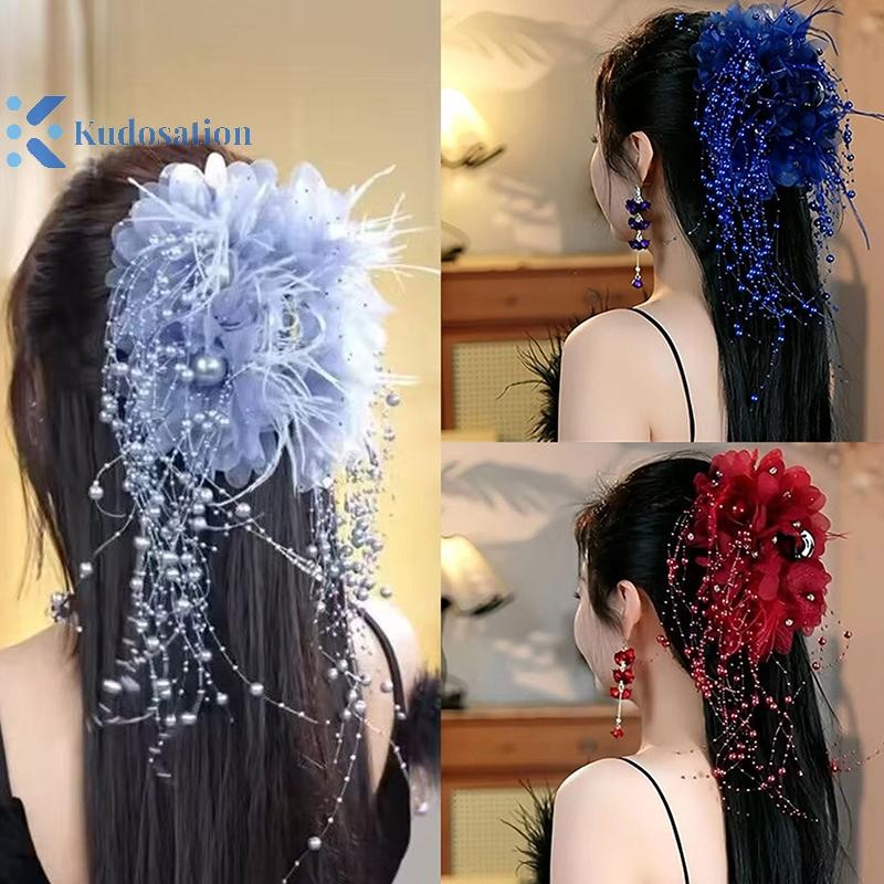 Kudosation Nữ Lưới Hoa Ngọc Trai sels Kẹp Tóc Nữ Lông Tơ Vuốt Tóc Phụ Kiện Tóc Mũ Đội Đầu