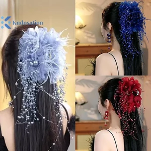 Kudosation Nữ Lưới Hoa Ngọc Trai sels Kẹp Tóc Nữ Lông Tơ Vuốt Tóc Phụ Kiện Tóc Mũ Đội Đầu