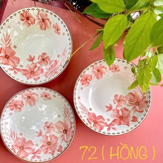 Tô Chén Đĩa Họa Tiết Hoa Dừa Hồng Cực Xinh - Decor, Dĩa Đựng Đồ Ăn, Tráng Men Cao Cấp - Phương Trang