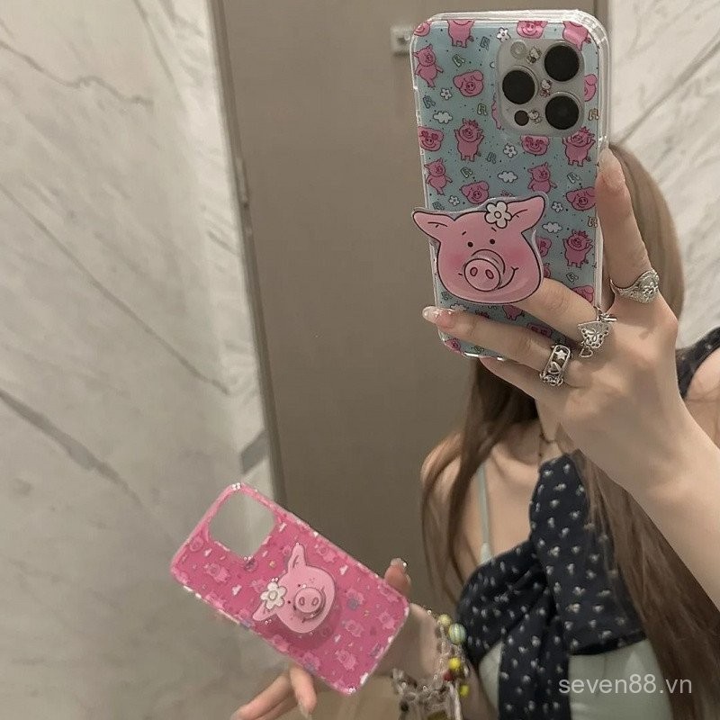 Ốp điện thoại giá đỡ quay heo cho iPhone Martha 16/15promax/14 mẫu mới 13/12/11PRO thích hợp xsmax/xr sáng tạo plus lỗ lớn bao toàn bộ bảo vệ FU9H