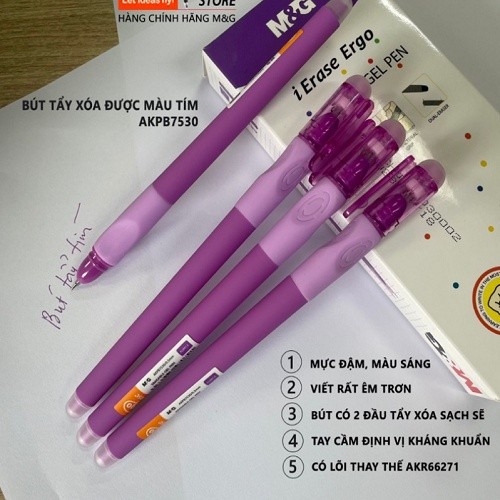 [ 5 CÂY ] Bút bi gel nước mực xóa được M&G 0.5 AKPB 7530 - Mực Tím - M&G nét 0.5mm