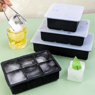 Khay đá viên lớn có nắp - Khuôn làm đá viên vuông bằng silicon - Máy làm đá tự làm cho Cocktail, whisky