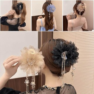 Kẹp kẹp kẹp kẹp MIKYCO, Kẹp cá mập tua rua hoa mẫu đơn, Tính khí Sequin bướm nhựa kẹp tóc nữ