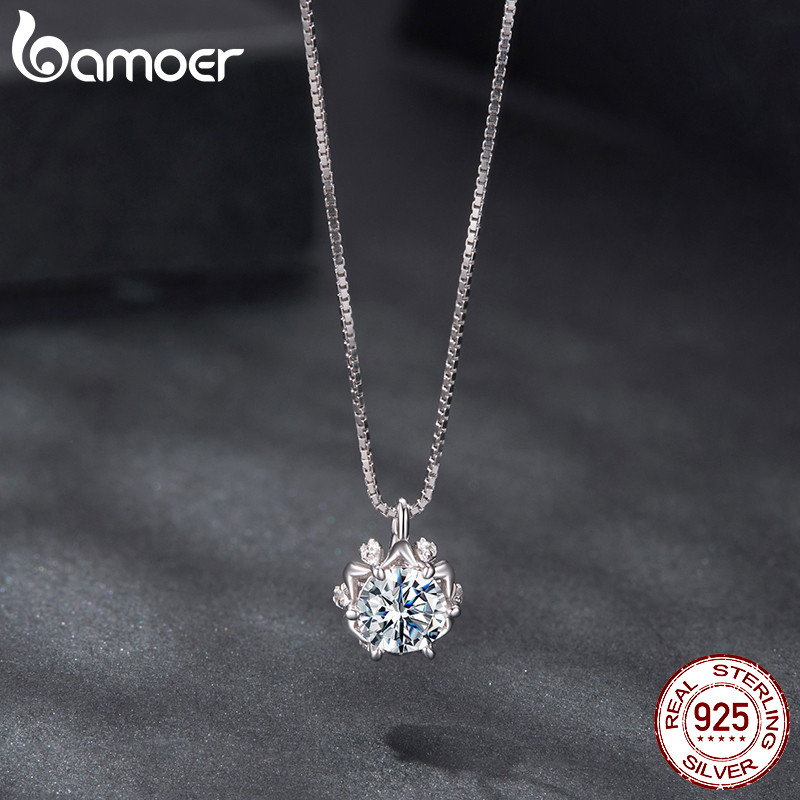 Bamoer Bạc 925 Vòng Cổ Lãng Mạn Buds Moissanite Trang Sức Quà Tặng Cho Nữ