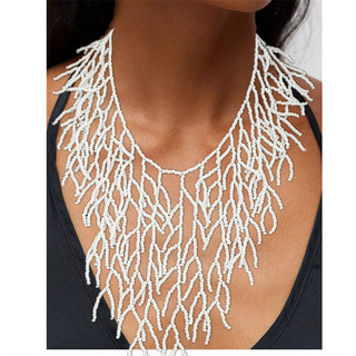 Tua Rua San Hô Nhánh Hình Vòng Cổ Handmade Hạt Gạo Áo Len Dây Chuyền Phóng Đại