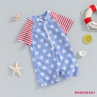 MG-Baby Đồ Bơi Ngôi Sao Sọc In Dây Kéo Tay Ngắn Rash Guard Đồ Bơi Đi Biển Bộ Đồ Tắm