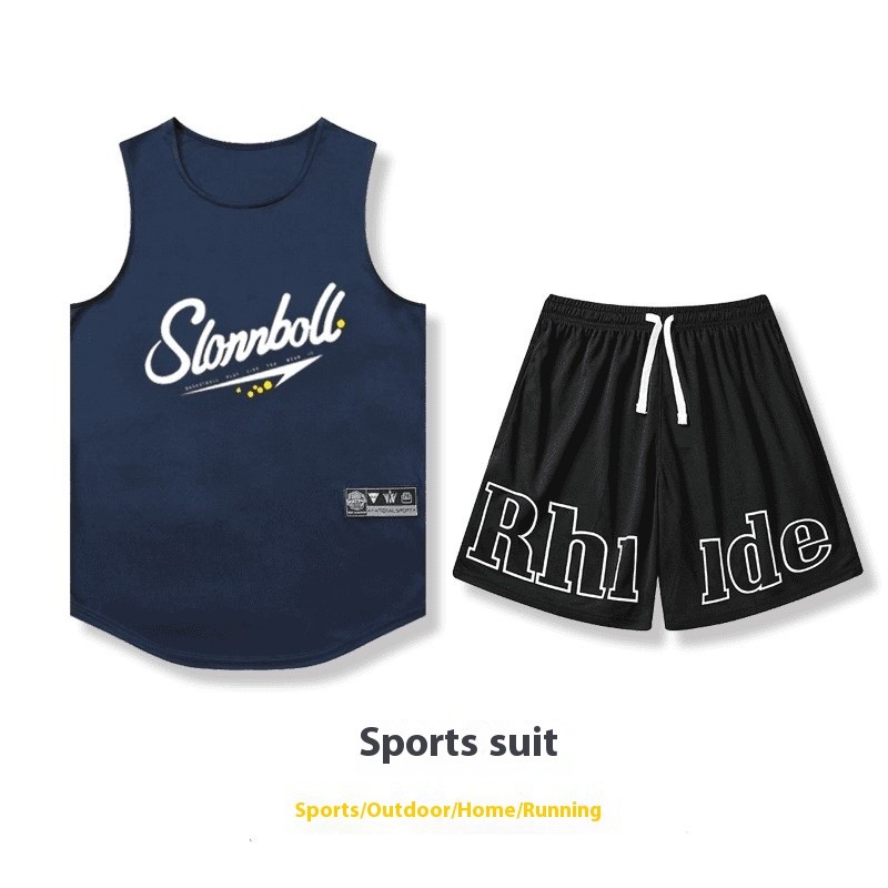 ThaliaWisp Nam Chạy Bộ Thể Thao In Áo Không Tay Tank Top Quần Short Hai Mảnh Bộ Đồ Lưới Khô Nhanh