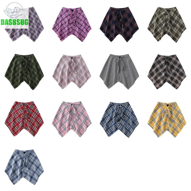 Dasbsug Unisex Punk hông Khăn quàng cổ ca rô bọc váy xếp lớp không đều che đậy