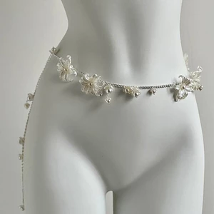 Moonlight Lily Waist Chain Flower Silver Pearl Belt Cummerbund Necklace Sweater Chain Design Accessories 2024 New gms9