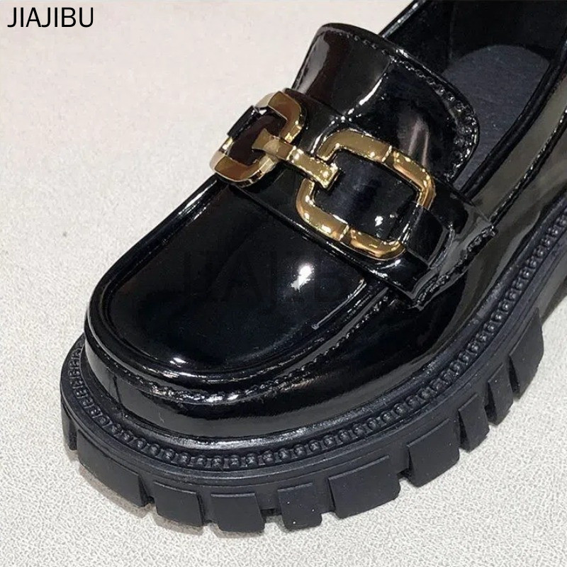 Giày Da Nhỏ Mũi Tròn Chống Trượt Phong Cách Anh Có Gót Dày Giày Lười Slip-on Giày Đi Học Màu Đen Giày Trẻ Em Thời Trang Korean Fashion Metal Buckle Platform Mary Jane Shoes Cute Girls Lace-up Cosplay Doll Shoes Giày Lolita Đế Mềm Phong Cách Retro Nhật Bản
