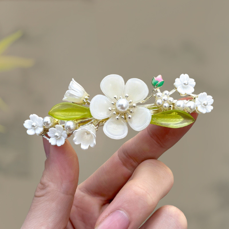 🔥Phong Cách Cổ Hoa Lily Của Thung Lũng Bướm Ngọc Trai Kẹp Tóc Mới Trung Quốc Retro Đầu Lưng Nửa Tie Kẹp Tóc Hanfu Mũ Đội Đầu DE31