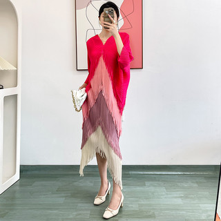 Miyake Xếp Ly Viền Chuyển Đổi Mùa Xuân Phong Cách Mới Tương Phản Màu Sắc Thời Trang Mỏng Hơn Nhìn Một Bước Mông...