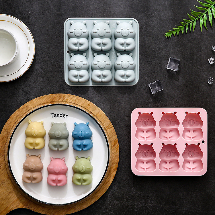 6 Khoang Capybara Mô Hình Khuôn Silicon Khuôn Socola Mousse Khuôn Bánh Fondant Thạch Khuôn Thơm Thạch Thạch Khuôn Thạch Cao DIY Dụng Cụ Nướng Bánh