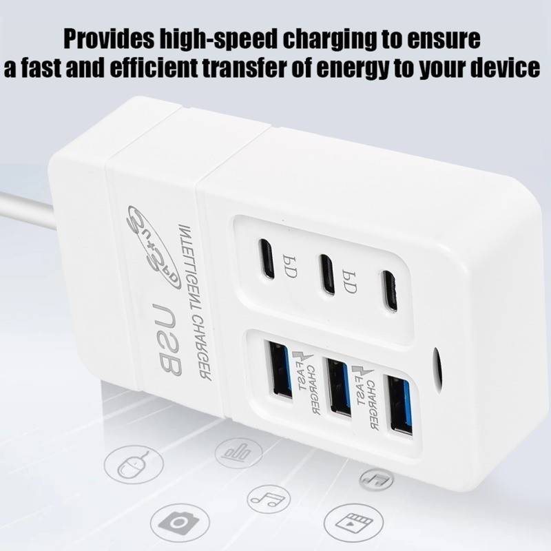 [Đặc sắc] Ổ cắm sạc USB đa cổng 35W - Dải nguồn máy tính bảng điện thoại - Ổ cắm phích cắm Anh / EU / US - Ổ cắm sạc nhanh loại C - Ổ cắm mở rộng sạc tường - Hub USB 6 cổng