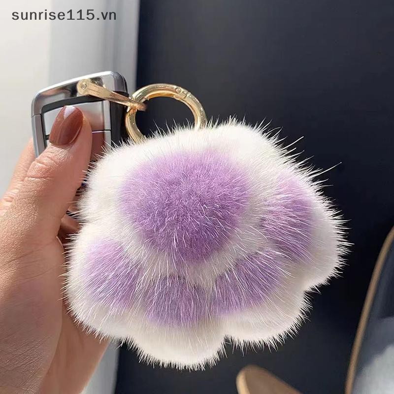 Srvn Hồng Đen Lông Tơ Paw Móc Khóa Tóc Pompon Móc Khóa Dành Cho Nữ Cô Gái Dễ Thương Paw Mặt Dây Chuyền Túi Chìa Khóa Ô Tô Trang Trí.
