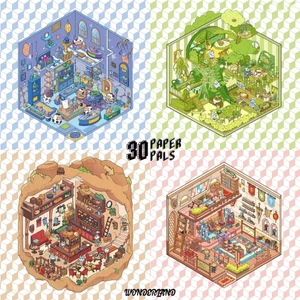 4 Chiếc [Fantasy Land Series] Thẩm Mỹ 3D Tạp Chí Dán PET Miếng Dán Giấy Thêu Sò Chất Liệu Sổ Lưu Niệm Bộ