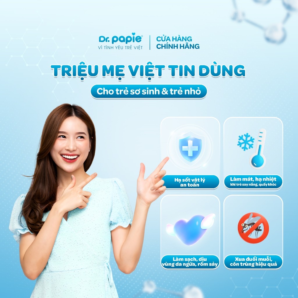Ảnh Khăn Hạ Sốt Dr.Papie 3mo+ Hạ sốt Vật lý Chuẩn Nhi Khoa, Ngăn Ngừa Co Giật Cho Bé Hộp 5 Gói x 5 Khăn/Gói 3