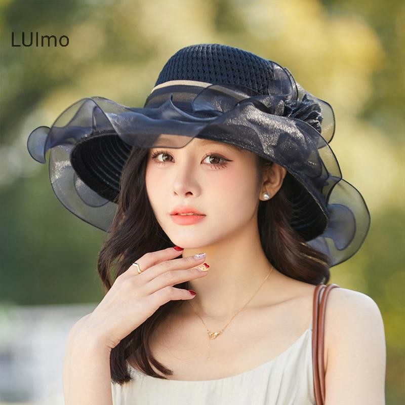 LUImo Mũ chống nắng nữ mùa hè thanh lịch Chất liệu sắp xếp thoáng khí Thiết kế có thể gập lại Mũ trang trí hoa hàng đầu SBS