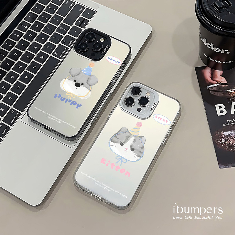 ibumpers Ốp Điện Thoại iPhone Dễ Thương Chúc Mừng Sinh Nhật Chó Con Họa Tiết Cho IPhone 16 15 14 12 13 11 Pro Max Ốp Lưng IMD Cứng Và Nhẵn
