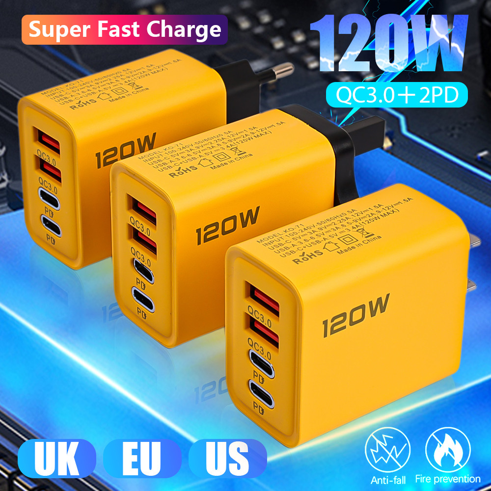 Bộ sạc nhanh 120W cho IPhone Samsung Xiaomi Hầu hết các điện thoại Cổng USB PD đôi Bộ sạc điện thoại di động