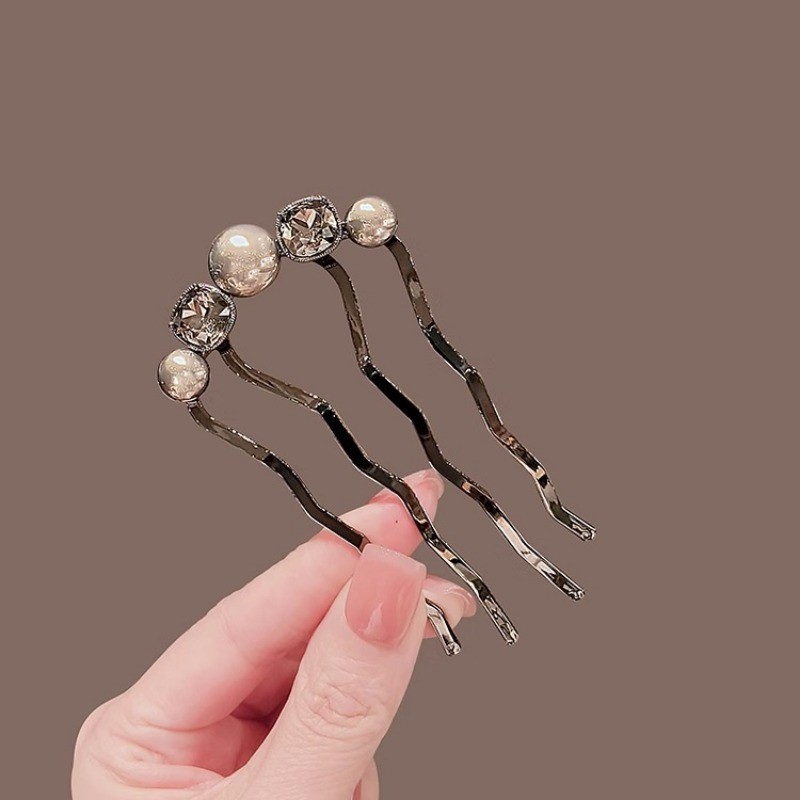 MAUROPOLI Kẹp Tóc Ngọc Trai Cố Định Tóc Xuân Hè, Lược Hình Chữ U, Phụ Kiện Tóc Bốn Dây