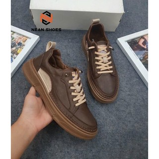Giày sneaker nam da nappa dây thông minh co giãn đế cao su đúc tăng chiều cao 4 cm Đế Bằng
