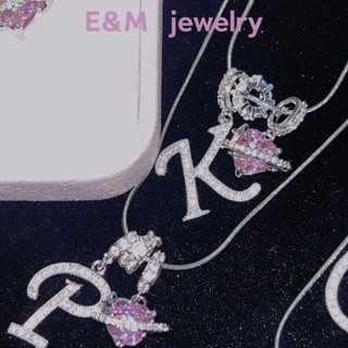 [Dopamine Girl] Tùy chỉnh chữ cái, zircon siêu sáng, quà tặng bạn thân, dây chuyền bạc zircon hình trái tim 5.7 BODB