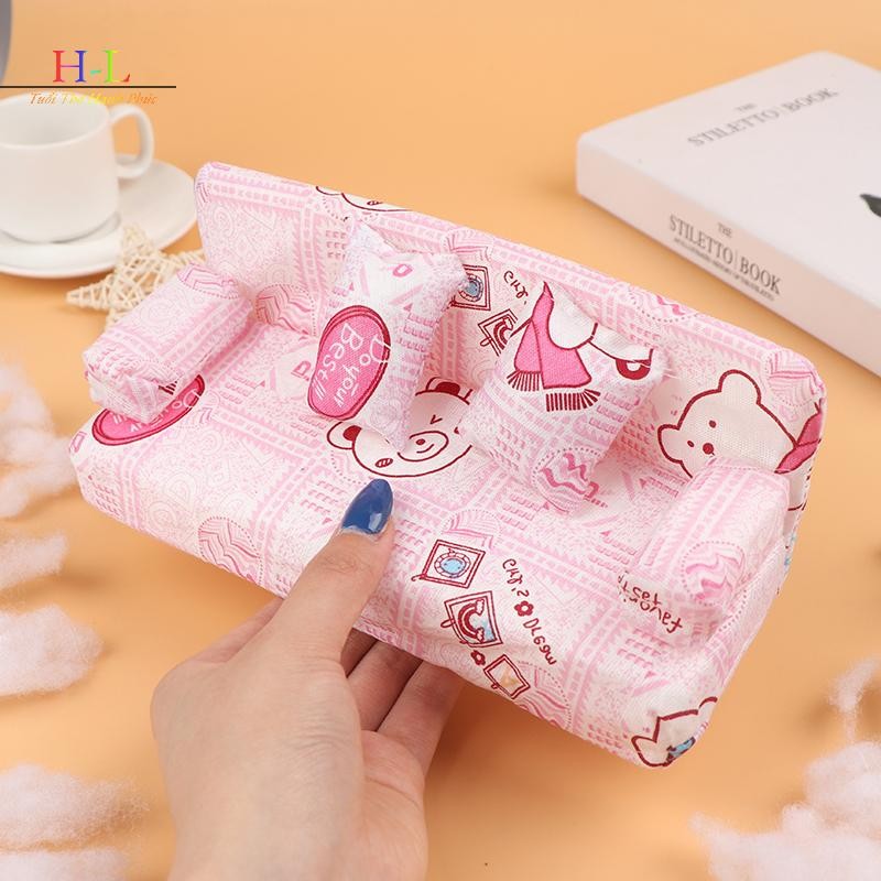HL Bộ ghế sofa vải hoa nhỏ nội thất kèm 2 phụ kiện búp bê LMWU
