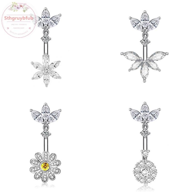 STHB Thời Trang Thép Không Gỉ Trái Tim Hoa Bụng Nút Nhẫn Cubic Zirconia Dễ Thương Rốn Nhẫn Dành Cho Nữ Cơ Thể Xuyên Trang Trí Trang Sức VN
