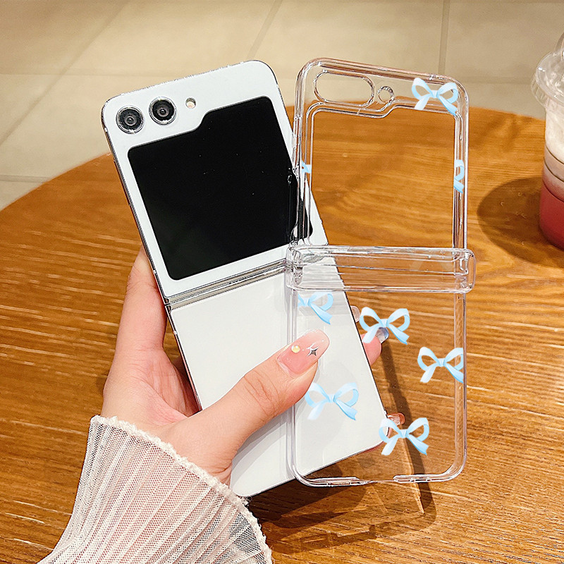 Ốp Điện Thoại Trong Suốt Họa Tiết Nơ Dễ Thương Cho Samsung Galaxy Z Flip 7 Flip 6 Flip 5 Flip 4 5G Full Bản Lề Cứng PC Gấp Bao Dành Cho Samsung Z Flip7 Flip6 Flip5 Flip4 Flip3