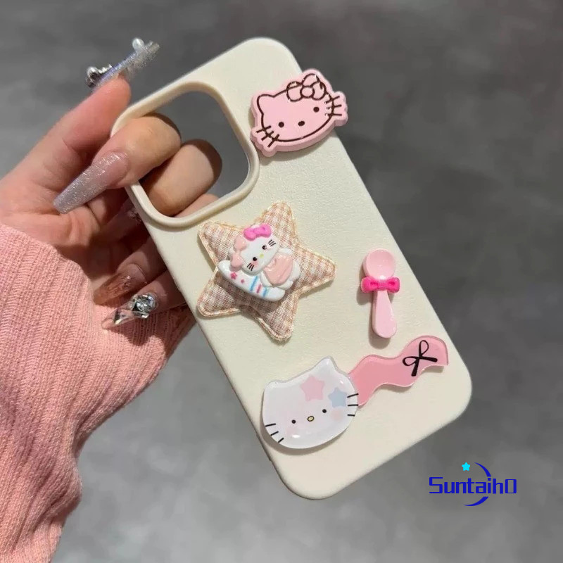 Suntaiho Ốp Lưng iPhone Dễ Thương Hoạt Hình Hello Kitty 3D Màu Hồng DIY Ốp Điện Thoại Silicon Mềm Cao Cấp Chống Sốc Cho iPhone 11 12 13 14 15 16 Pro max IP 7 8 Plus Iphon X Xs XR Xs max