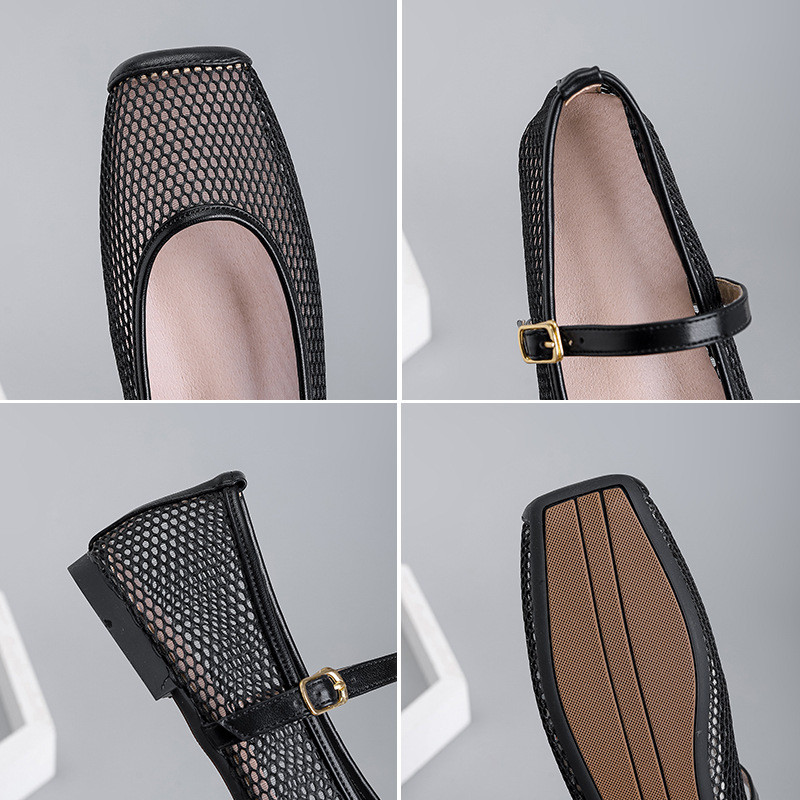 Size Lớn (35-44) Giày Lưới Đế Bằng Nữ Miệng Nông Slip-On Ballet Mary Jane Thoải Mái Chống Trơn Trượt MAY13
