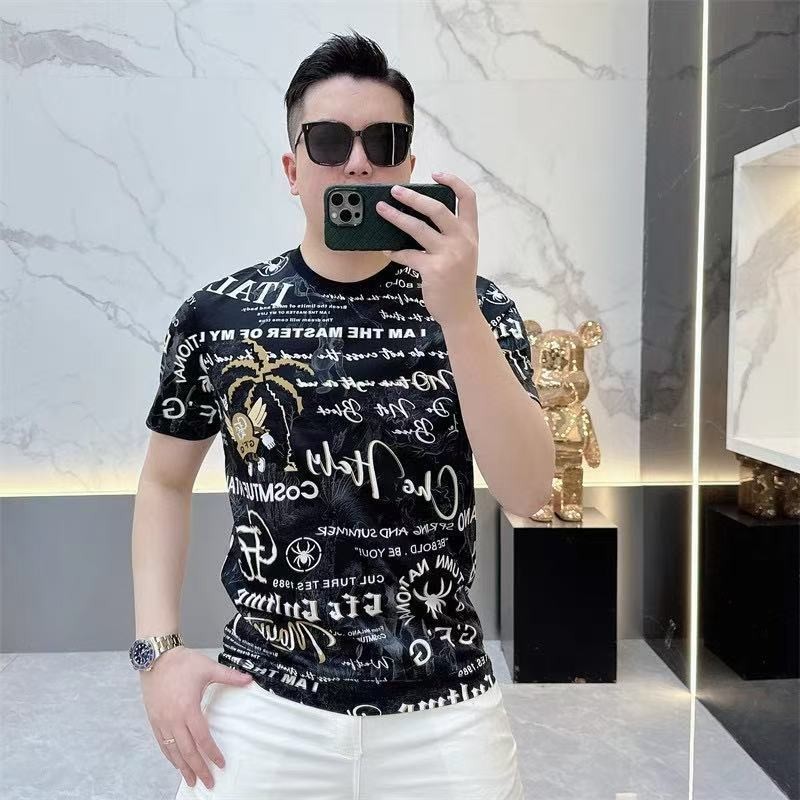 Áo thun nam cao cấp mùa hè 2025 hợp thời trang thương hiệu mới in hình giảm béo thời trang dáng rộng áo chữ thường ngày