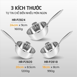 Chảo inox 5 lớp liền khối Hare HR P2818 chống sính tự thân, tay cầm cách nhiệt, bảo hành 12 tháng