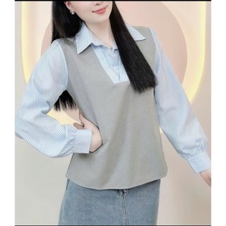 Đồ  bigsize nữ gồm áo  kiểu và áo phối cổ sơ mi tay bồng điệu đà đi học, đi làm cho nàng Chuppy- SM188+SM185