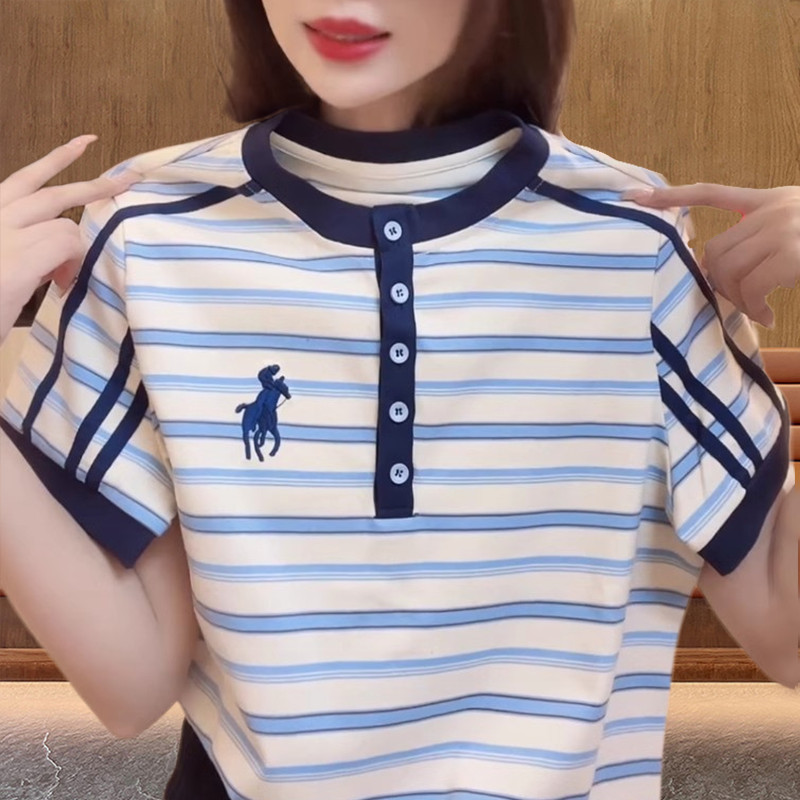 Sọc Tay Ngắn Mùa Hè Phong Cách Mới POLO Thời Trang Rời Top Nữ