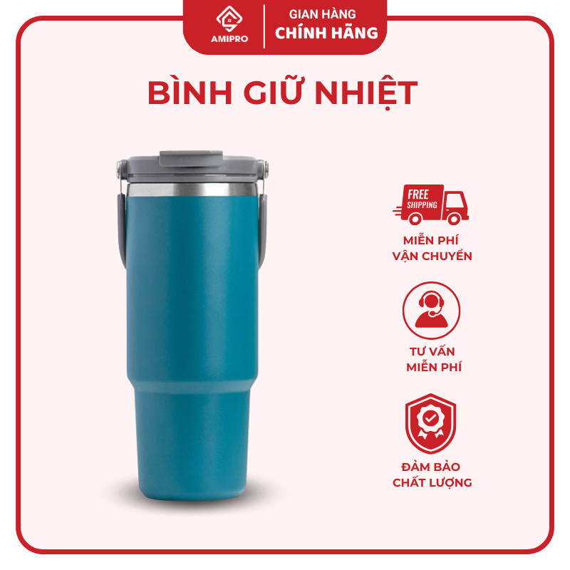 Bình Giữ Nhiệt AmiPro Inox Dung Tích 890ml, Có Quai Xách Tiện Lợi, Giữ Nhiệt Lên Đến 48H