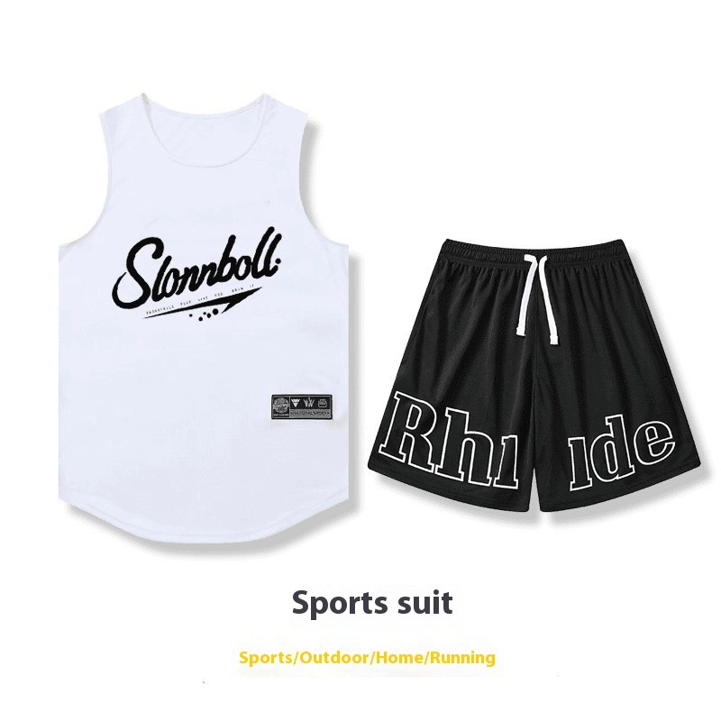 ThaliaWisp Nam Chạy Bộ Thể Thao In Áo Không Tay Tank Top Quần Short Hai Mảnh Bộ Đồ Lưới Khô Nhanh