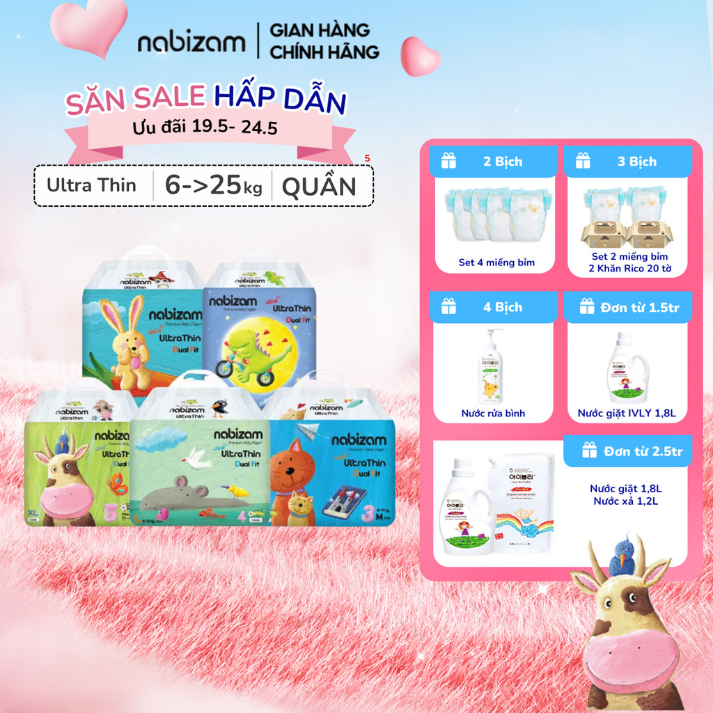 Ảnh Tã/Bỉm Quần NABIZAM Ultra Thin Nội Địa Hàn, Mềm Mỏng Size M32/L30/XL26/2XL22/3XL20 Cho Bé 6-25kg 1