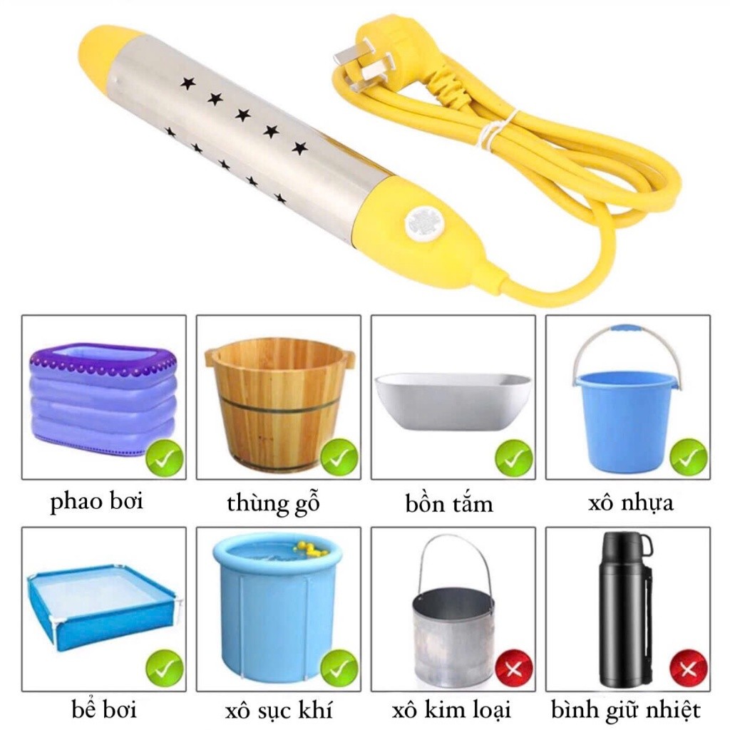 Sục Điện Thanh Làm Nóng Nước Tự Động Bằng Thép Không Gỉ công suất 2500W - 220V nấu nước siêu nhanh