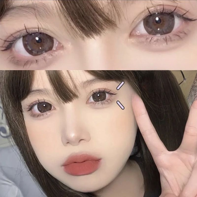 Set 2 Kính Áp Tròng Màu Đen contact lenses 0 ~-8.00 black len 14.2mm lens cận lens nâu bean black 007